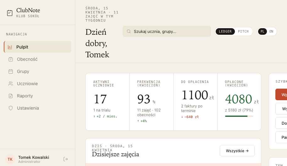 ClubNote Dashboard